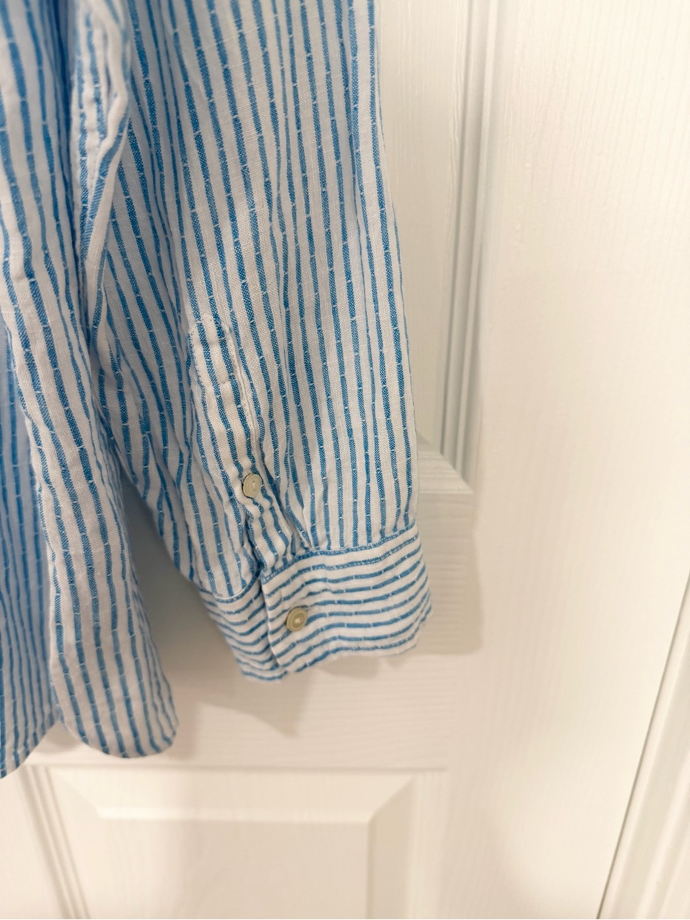 Talbots 100% Linen Blue Stripe Button Shirt Coastal Grandma Quiet Luxury XL - Picture 5 of 7